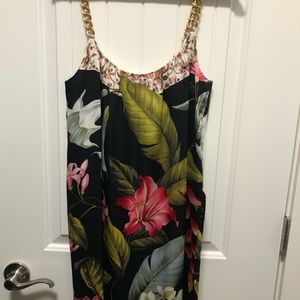 Tommy Bahama Black Floral Dress with Gold Chain Straps
